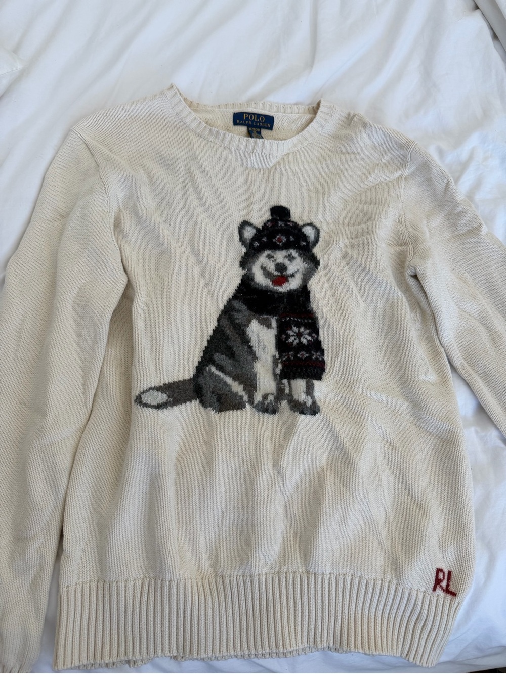 Polo by Ralph Lauren Cream Sweater with Husky Knit Graphic